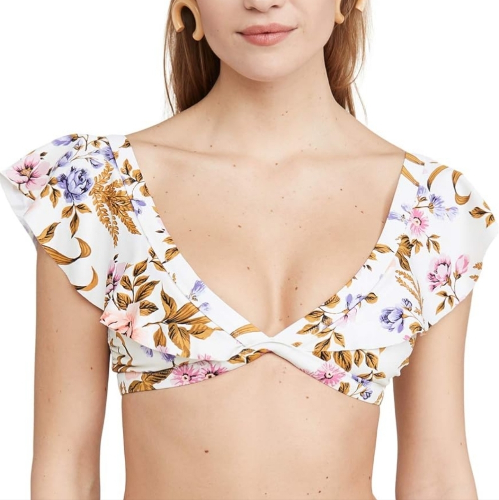 Tori Praver Women's Milos Floral Myra Wrap Bikini Top Limoncello Size L
